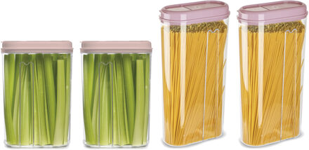 Voedselcontainers set - 4 stuks - licht roze - 2350ml en 1500ml - kunststof - voorraadpot/strooibus
