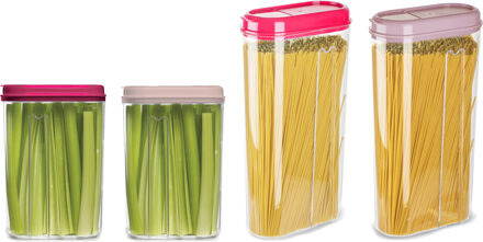 Voedselcontainers set - 4 stuks - roze - 2350ml en 1500ml - kunststof - voorraadpot/strooibus