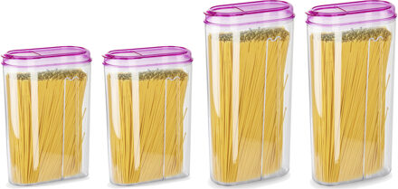 Voedselcontainers set - 4 stuks - roze - 2350ml en 1500ml - kunststof - voorraadpot/strooibus