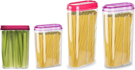 Voedselcontainers set - 4 stuks - roze - 2350ml en 1500ml - kunststof - voorraadpot/strooibus