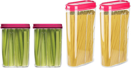 Voedselcontainers set - 4 stuks - roze - 2350ml en 1500ml - kunststof - voorraadpot/strooibus