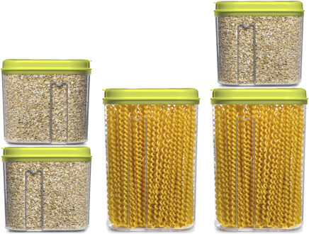 Voedselcontainers set - 5 stuks - groen - 1500ml en 1000ml - kunststof - voorraadpot/strooibus