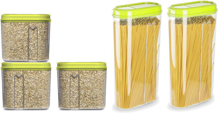 Voedselcontainers set - 5 stuks - groen - 2350ml en 1000ml - kunststof - voorraadpot/strooibus