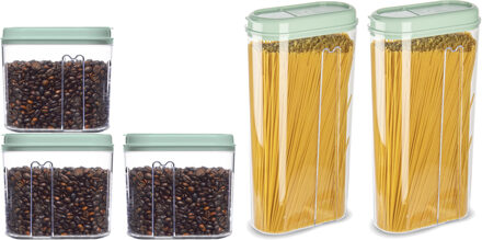 Voedselcontainers set - 5 stuks - mint groen - 2350ml en 1000ml - kunststof - voorraadpot/strooibus
