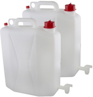Voedselgeschikte jerrycan/watertank met tapkraan - 2x stuks - 20 liter - Camping - Kampeerartikelen