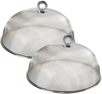 Voedselkap - 2x - rond - 30 cm - grijs - metaal - vliegenkap
