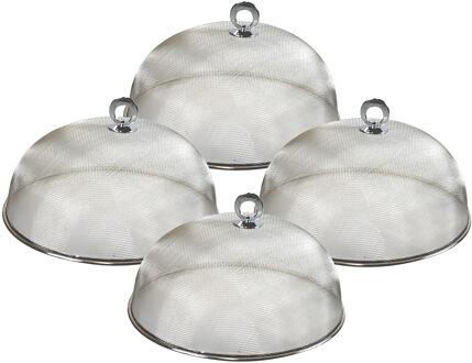 Voedselkap - 4x - rond - 30 cm - grijs - metaal - vliegenkap