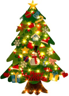 Voelde Kerstboom Diy Zachte Kerstboom Met Ornamenten En String Licht Christma Decoraties Kids Speelgoed Kerstman Xmas Tree