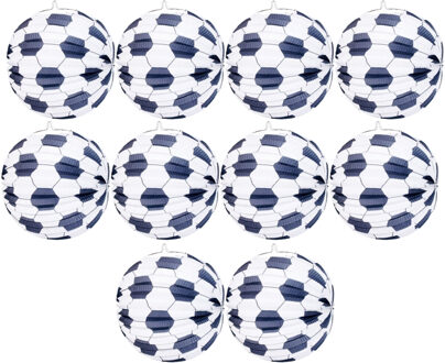 Voetbal bol lampion - 10x - 24 cm - papier - voetbal thema - brandvertragend - EK / WK versiering