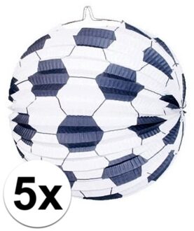 Voetbal bol lampion - 5x stuks - 24 cm - papier - voetbal thema - brandvertragend - EK / WK versieri Multi