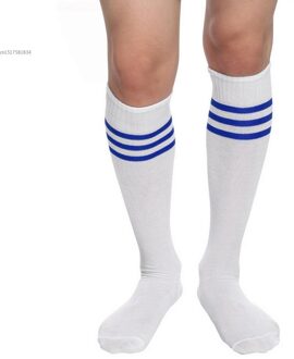 Voetbal Kniehoge Gestreepte Sokken Klassieke Natuurlijke Kleur Sokken Mannen Elastische Sokken Vrouwen Voorraden blauw en wit