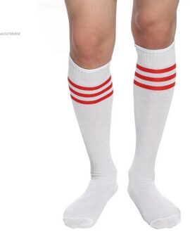 Voetbal Kniehoge Gestreepte Sokken Klassieke Natuurlijke Kleur Sokken Mannen Elastische Sokken Vrouwen Voorraden rood en wit