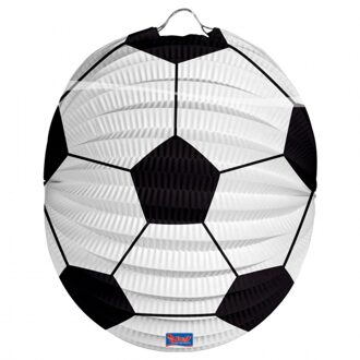 Voetbal thema lampion - rond - 22 cm - wit/zwart - versiering - sport - papier Multi
