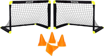 Voetbal training/speel set - 2x opvouwbaar doel - 4x pionnen - buitenspeelgoed
