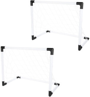 Voetbaldoel - 2x - wit/zwart - kunststof - 64 x 49 x 35 cm