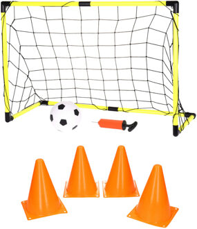 Voetbalgoal/voetbaldoel met bal en pomp - incl. 4x oranje pionnen 17 cm