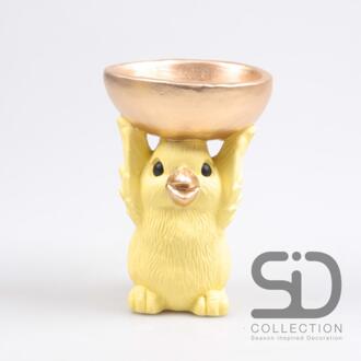 Vogel met schaal 14x11x21cm geel