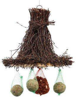 Vogel voederhanger met dak van berkentwijgen 30 cm - Vogel voedersilo Bruin