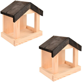 Vogel voederhuisje - 2x - 23 cm - hout - vogelhuisje vogelvoer - muurvoederhuis