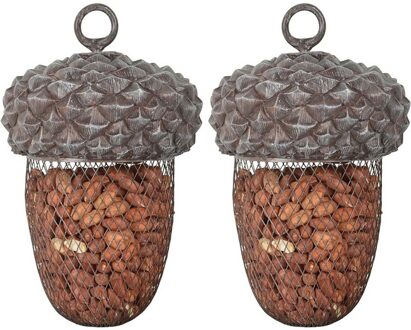 Vogel voedersilo eikel - 2x - aan hanger - 22 cm - tuinvogels voeren