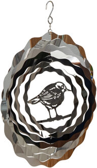 Vogel windspinner - zilver - RVS - D25 cm - windvanger - tuindecoratie - hangend