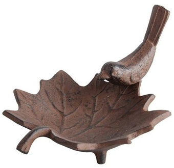 Vogelbad/voederschaal - blad - gietijzer - 20 x 16 cm - Vogelvoederschalen Bruin