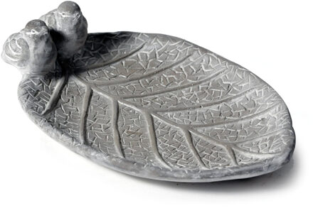 Vogelbad/voederschaal - blad - grijs - cement - 33 x 17 x 10 cm - drinkschaal voor tuinvogels - Vogelvo