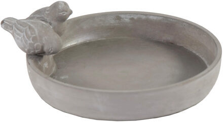 Vogelbad/voederschaal - grijs - cement - D23 x H5 cm - drinkschaal voor tuinvogels - Vogelvoederschalen