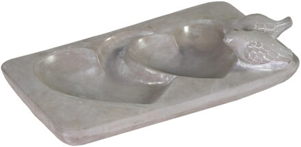 Vogelbad/voederschaal - hart - grijs - cement - 28 x 18 x 3 cm - drinkschaal voor tuinvogels - Vogelvoe