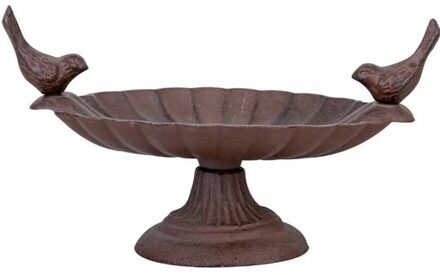 Vogelbad/voederschaal op voet van gietijzer - 23 x 15 cm - Vogeldrinkschaal/voederbak - Tuindeco