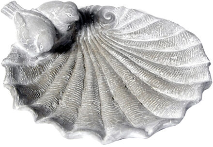 Vogelbad/voederschaal - schelp - grijs - cement - D23 x H7 cm - drinkschaal voor tuinvogels - Vogelvoed