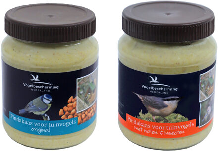 Vogelbescherming 2x Potten buitenvogelvoer vogelpindakaas smaken mix 330 gram