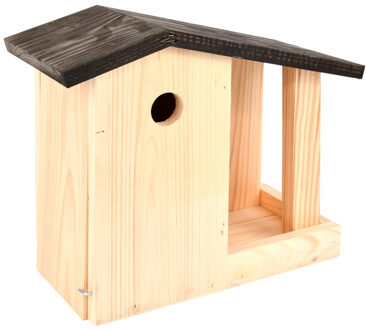 Vogelhuisje / nestkastje en voedertafel 24,4 cm - Vogelhuisjes Bruin