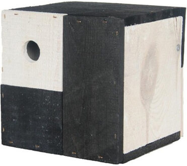 Vogelhuisje/nestkastje kubus zwart/wit 18 x 18 x 18 cm