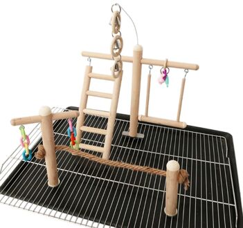 Vogelkooi Stand Play Gym Baars Speeltuin Hout Papegaai Klimmen Ladder Kauwen Keten Swing K3NA