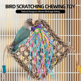 Vogelkooi Swing Natuurlijke Zeegras Geweven Activiteit Muur Vogel Krassen Kauwen Opknoping Speelgoed voor Papegaai Valkparkieten Conures Ara