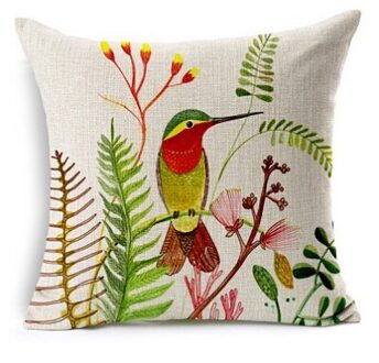 Vogels Decoratieve Kussen Nordic Schilderij Linnen Kussen 45X45 Kleurrijke Vogels Almofadas Para Bank 1 nee filling