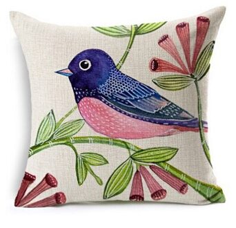 Vogels Decoratieve Kussen Nordic Schilderij Linnen Kussen 45X45 Kleurrijke Vogels Almofadas Para Bank 2 nee filling