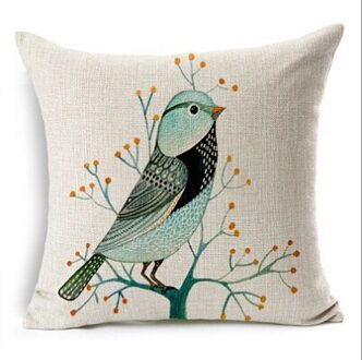 Vogels Decoratieve Kussen Nordic Schilderij Linnen Kussen 45X45 Kleurrijke Vogels Almofadas Para Bank 4 nee filling