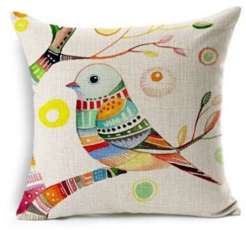 Vogels Decoratieve Kussen Nordic Schilderij Linnen Kussen 45X45 Kleurrijke Vogels Almofadas Para Bank 5 nee filling