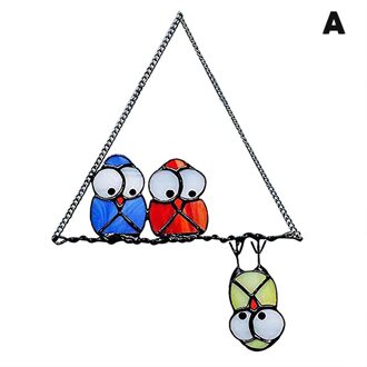 Vogels Op Een Draad Suncatcher Opknoping Panel Art Leuke Vogels Met Grote Ogen Glas Vogel Serie Hanger Voor Muur Raam deur Lbe type a