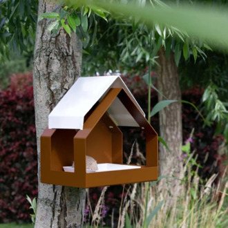 vogelvoederhuis The Barn bruin metaal wandmontage Bruin, wit