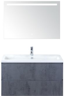 Vogue Badmeubelset 100 cm - Greeplijst in Kleur - Beton Antra - Keramische Wastafel Wit 1 Kraangat met Sence Spiegel