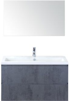 Vogue Badmeubelset 100 cm - Greeplijst in Kleur - Beton Antra - Keramische Wastafel Wit 1 Kraangat met Spiegel