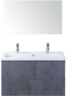 Vogue Badmeubelset 100 cm - Greeplijst in Kleur - Beton Antra - Keramische Wastafel Wit 2 Kraangaten met Spiegel