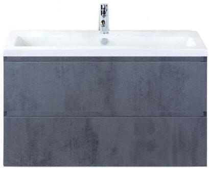 Vogue Badmeubelset 100 cm - Greeplijst in Kleur - Beton Antraciet - Keramische Wastafel Wit 1 Kraangat