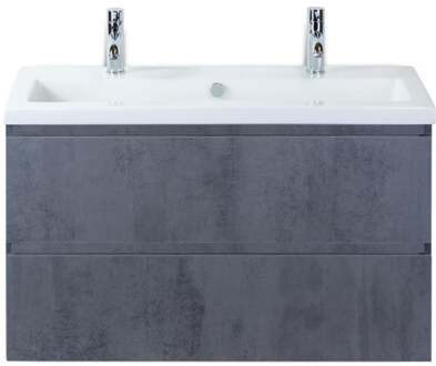 Vogue Badmeubelset 100 cm - Greeplijst in Kleur - Beton Antraciet - Keramische Wastafel Wit 2 Kraangaten