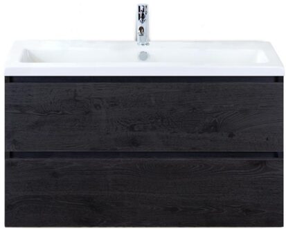Vogue Badmeubelset 100 cm - Greeplijst in Kleur - Black Oak - Keramische Wastafel Wit 1 Kraangat