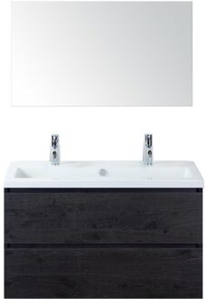 Vogue Badmeubelset 100 cm - Greeplijst in Kleur - Black Oak - Keramische Wastafel Wit 2 Kraangaten met Spiegel