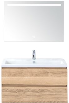 Vogue Badmeubelset 100 cm - Greeplijst in Kleur - Grey Oak - Keramische Wastafel Wit 1 Kraangat met Sence Spiegel